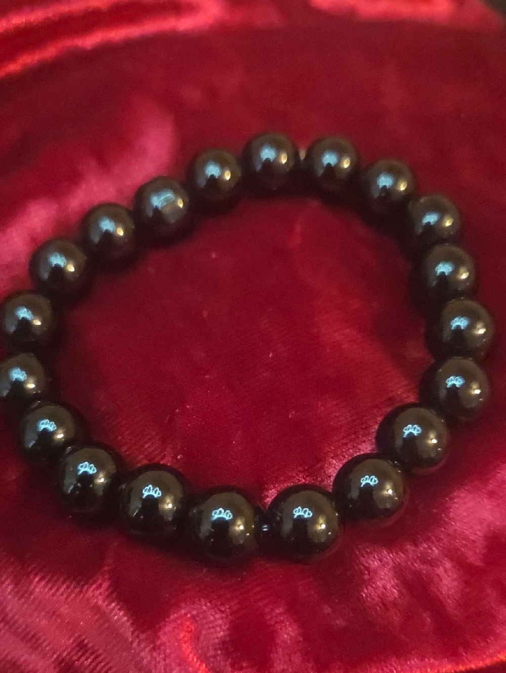 Black Round Glass Bead Stretch Bracelet